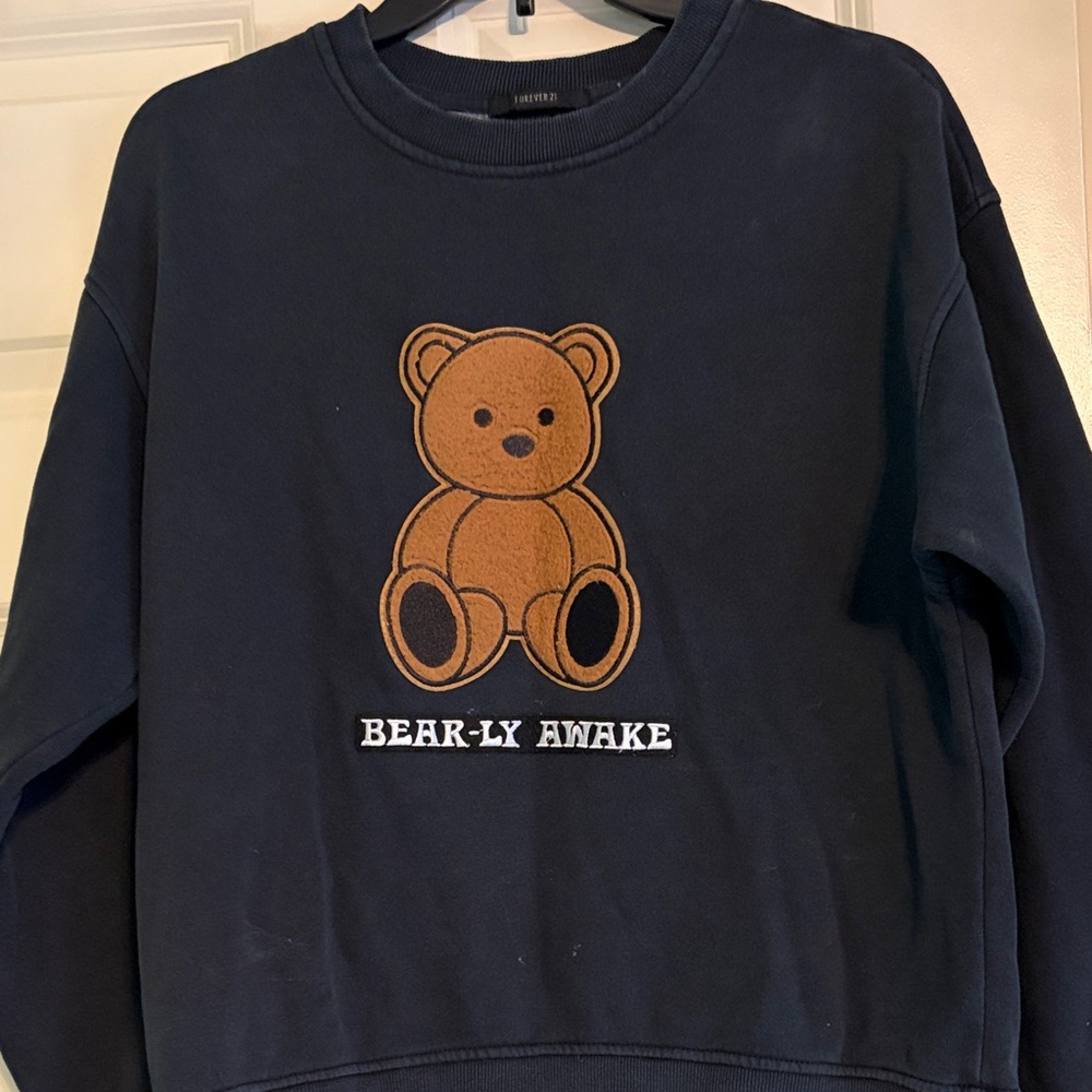 Forever 21 Navy Bear Crewneck Sweater